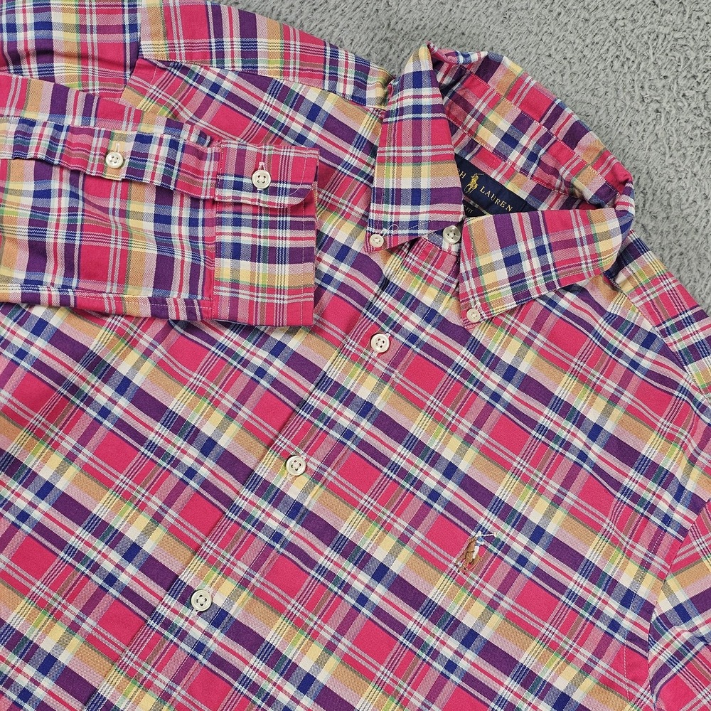 Ralph Lauren Shirt Mens Medium Pink Plaid Classic Fit Button Down Pony‎ Logo